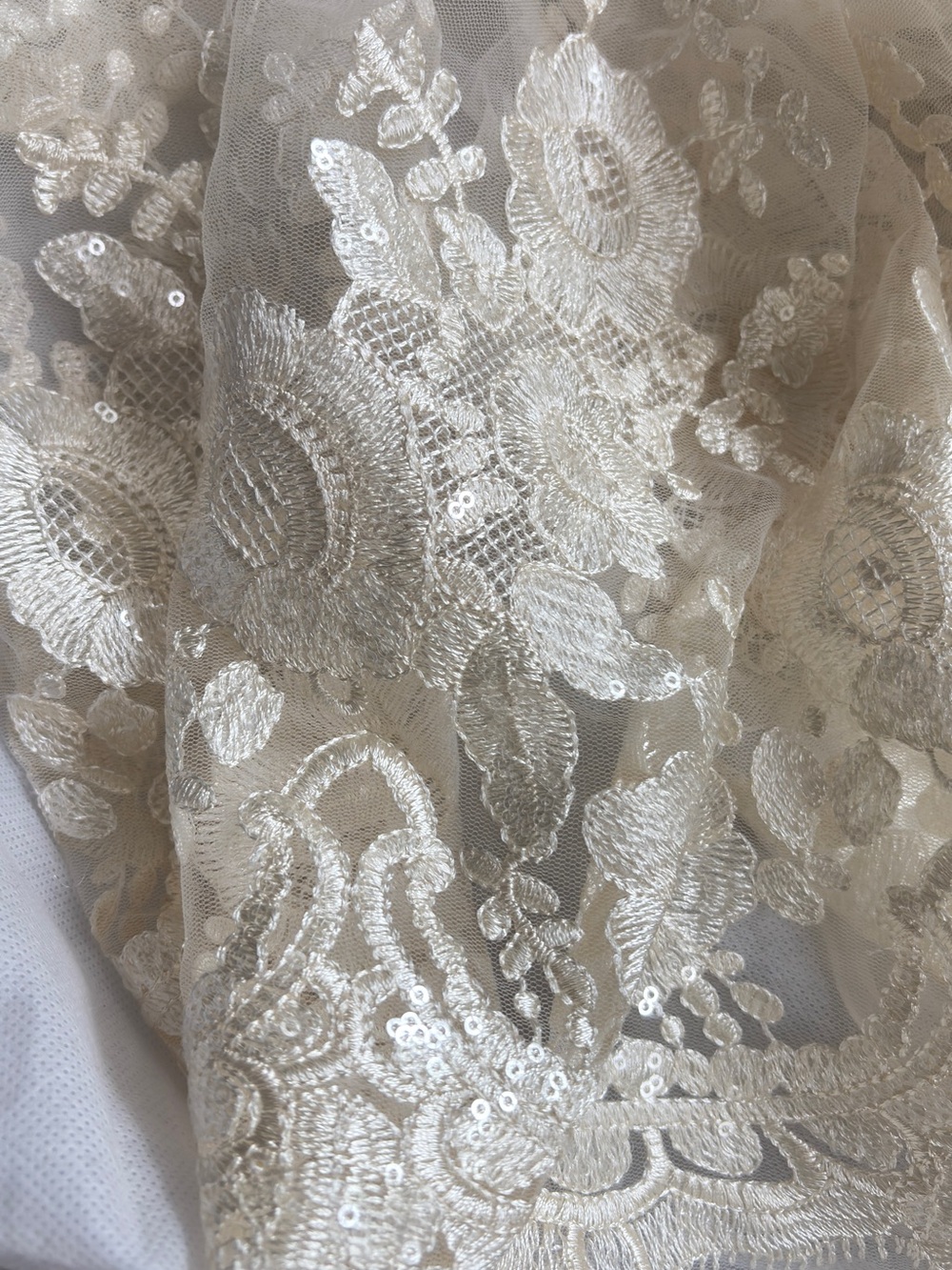 1.88 yards of Ivory Embroidered Lace Fabric with Sequins